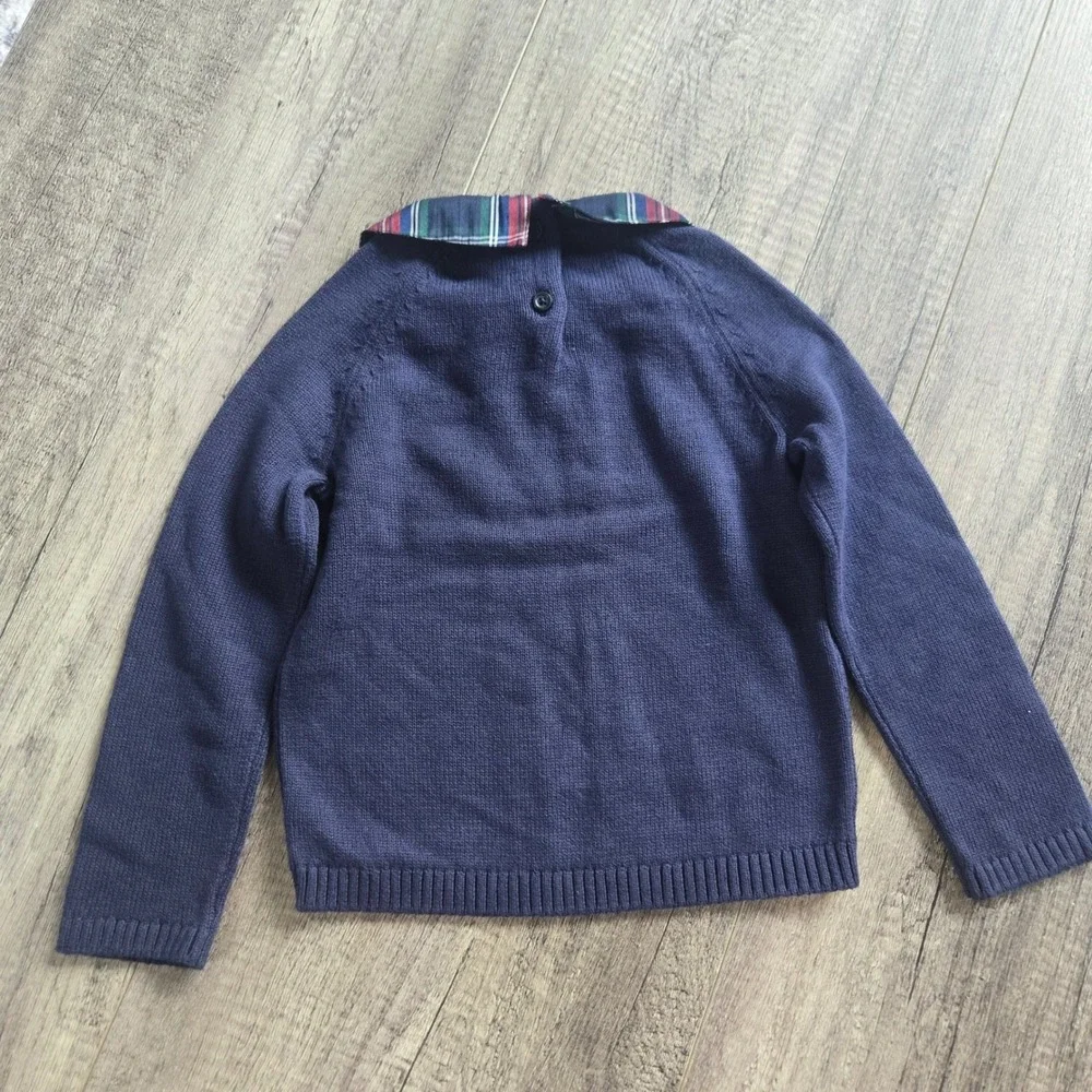 Gymboree Girls Navy Cable Knit Sweater Plaid Peter Pan Collar 4T NWT